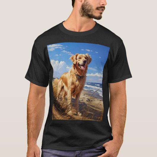 Golden Retriever am Strand T-Shirt (Vorderseite)