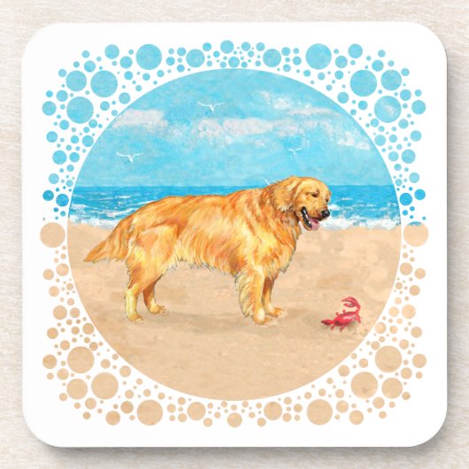 Golden Retriever am Strand Untersetzer (Vorderseite)