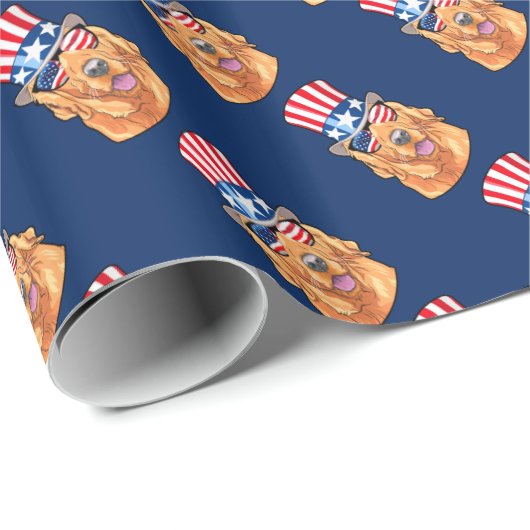Golden Retriever America 4. Juli USA Flag Geschenkpapier (Rolleneckpunkt)