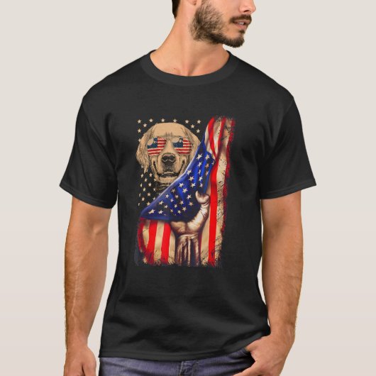 Golden Retriever American Flag Hund 4. Juli T-Shirt (Vorderseite)