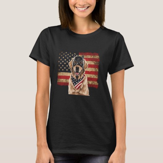 Golden Retriever American Flag Sonnenbrille Patrio T-Shirt (Vorderseite)