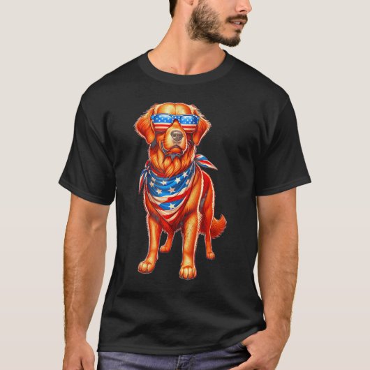 Golden Retriever American Flag USA 4. T-Shirt (Vorderseite)