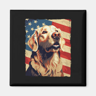 Golden Retriever Amerikanische Flagge 4. Juli Retr Magnet