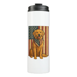 Golden Retriever Amerikanische Flagge Thermosbecher