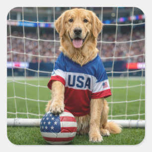 Golden Retriever Amerikanischer Fußballspieler Quadratischer Aufkleber