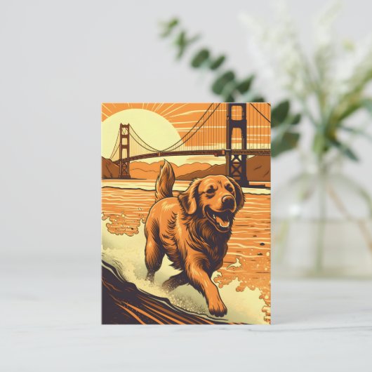 Golden-Retriever an der Golden Gate Bridge Postkarte (Stehend Vorderseite)