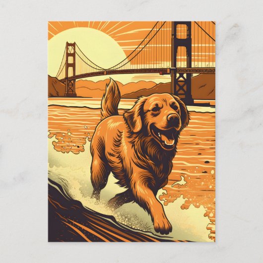 Golden-Retriever an der Golden Gate Bridge Postkarte (Vorderseite)