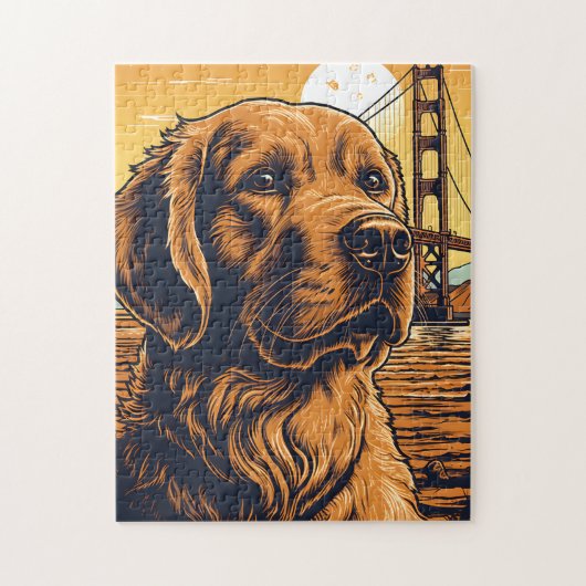 Golden-Retriever an der Golden Gate Bridge Puzzle (Vertikal)