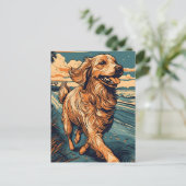 Golden Retriever an einem tropischen Strand bei So Postkarte (Stehend Vorderseite)