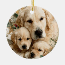 Golden Retriever and Puppies Vintage Christmas