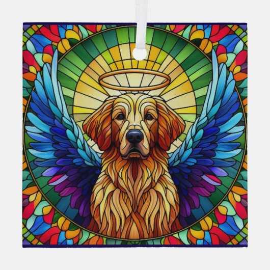 Golden Retriever Angel Glass Suncatcher Ornament Aus Glas (Rückseite)