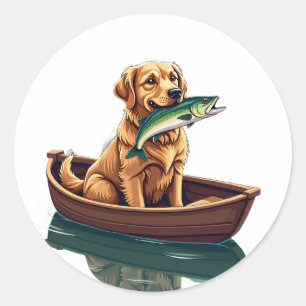Golden Retriever Angeln Retro - Hund Angeln Hobby Runder Aufkleber