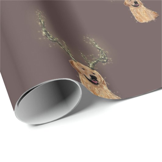 Golden Retriever Antler Weihnachtswrapping Paper Geschenkpapier (Rolleneckpunkt)