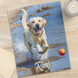 Golden Retriever apportiert Wasserfarbe Strand Hun Puzzle