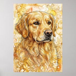Golden Retriever Aquarell-Gemälde Kunstposter Poster
