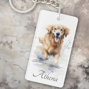 Golden Retriever Aquarell individuelle Name Schlüsselanhänger