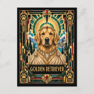 Golden Retriever, Art Deco Hund Postkarte