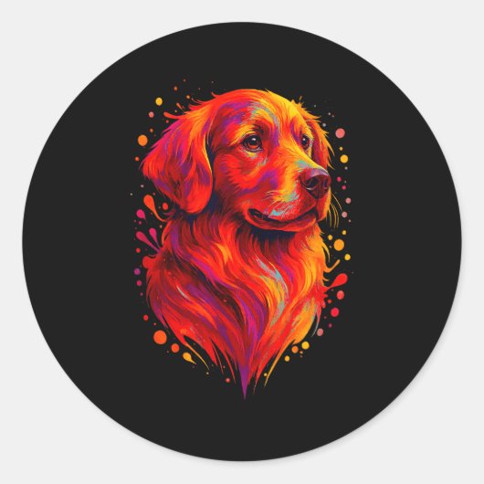 Golden Retriever Art Rtrait For Dog Owners Runder Aufkleber (Vorderseite)