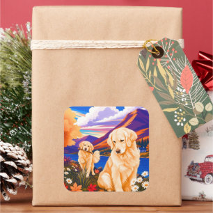 Golden Retriever • ArtMuse Quadratischer Aufkleber