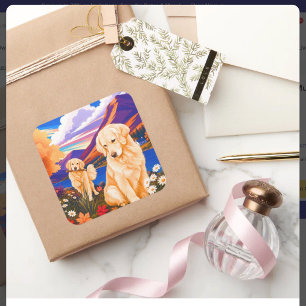 Golden Retriever • ArtMuse Quadratischer Aufkleber