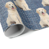 Golden Retriever auf Blue Jean Denim Geschenkpapier (Rolleneckpunkt)