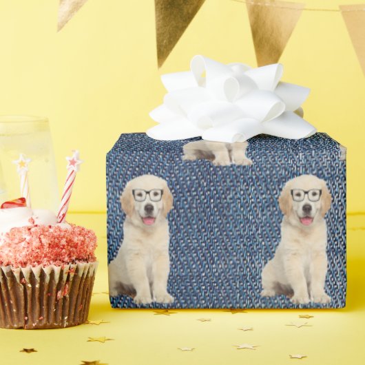 Golden Retriever auf Blue Jean Denim Geschenkpapier (Geburtstagsparty)