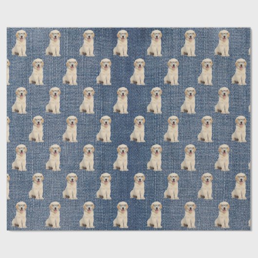 Golden Retriever auf Blue Jean Denim Geschenkpapier (Flach)