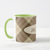 Golden Retriever auf braunem kariertem Muster mit Tasse (Links)