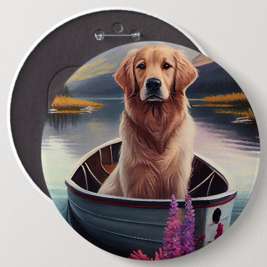 Golden Retriever auf dem Paddle: Ein Landschaftlic Button (Vorne & Hinten)