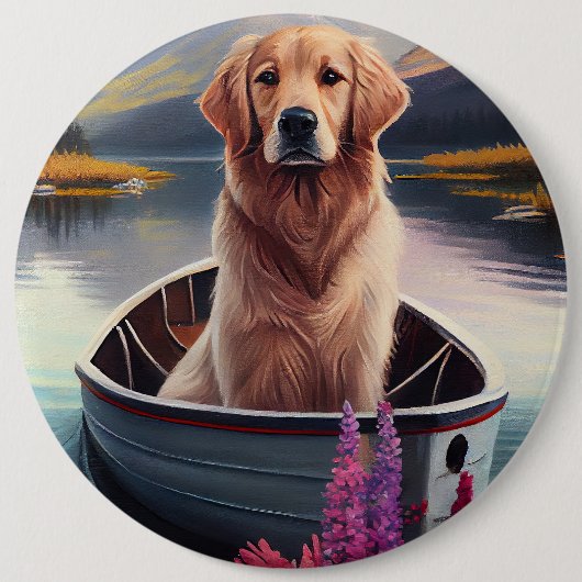 Golden Retriever auf dem Paddle: Ein Landschaftlic Button (Vorderseite)
