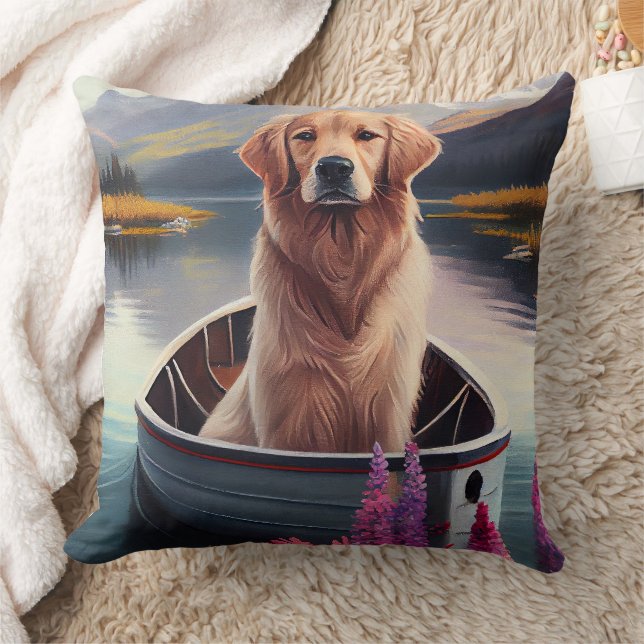 Golden Retriever auf dem Paddle: Ein Landschaftlic Kissen (Decke)