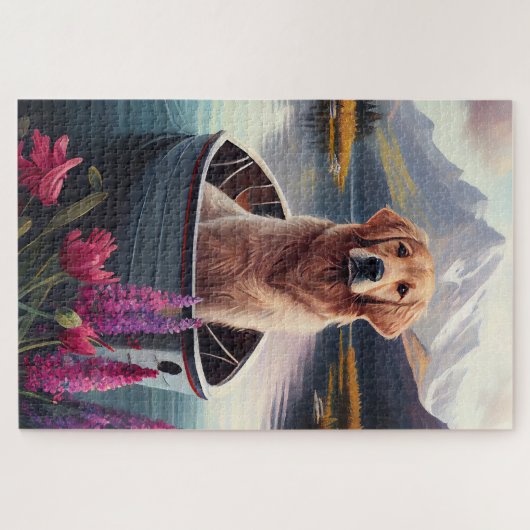 Golden Retriever auf dem Paddle: Ein Landschaftlic Puzzle (Horizontal)