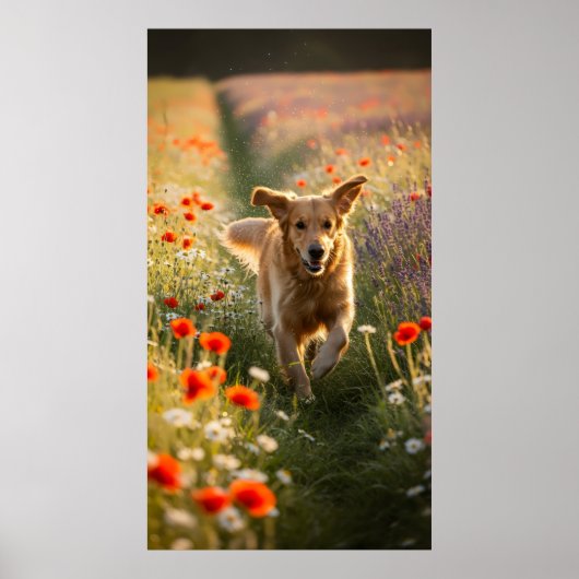 Golden Retriever auf dem sonnigen Gras Poster (Vorne)