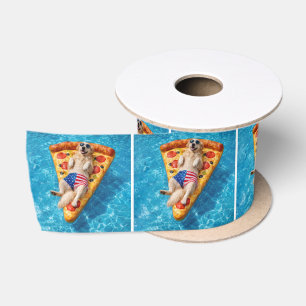 Golden Retriever auf einem Pizza-Scheiben-Pool-Sch Satinband