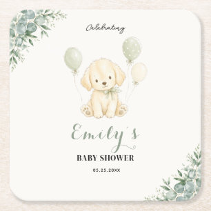 Golden Retriever Baby Shower Salbei Grün Eukalyptu Rechteckiger Pappuntersetzer