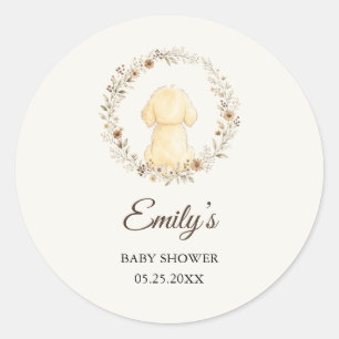 Golden Retriever Babyparty Aquarell Wildblume Runder Aufkleber