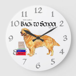 Golden Retriever Back to School Große Wanduhr