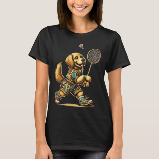 Golden Retriever Badminton Player Shuttle T-Shirt (Vorderseite)