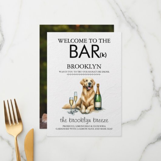 Golden Retriever Bar Menükarte (Vorderseite/Rückseite Beispiel)