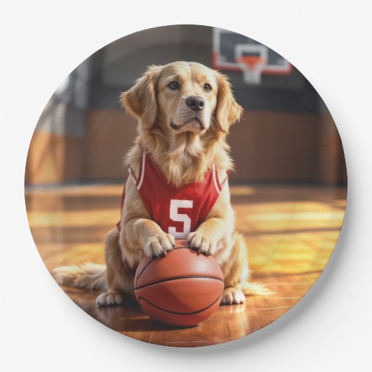 Golden Retriever Basketball Player Pappteller (Vorderseite)