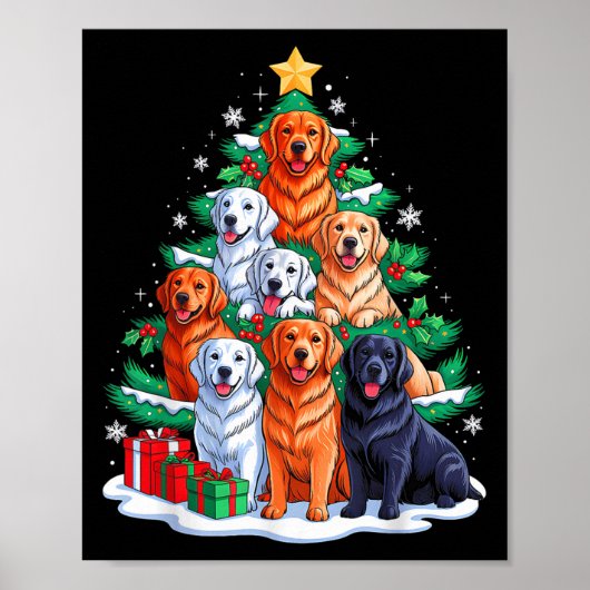 Golden Retriever Baum Weihnachtsfeier Weihnachtsfe Poster (Vorne)