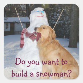 Golden Retriever baut einen Schneemann Quadratischer Aufkleber
