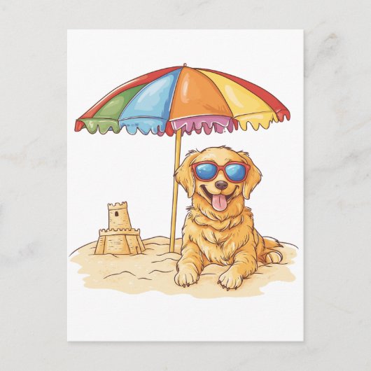 Golden Retriever Beach Dog Feiertagspostkarte (Vorderseite)