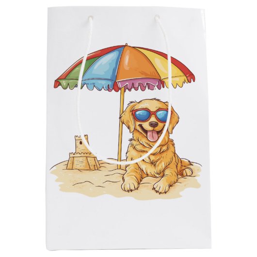 Golden Retriever Beach Dog Mittlere Geschenktüte (Vorderseite)