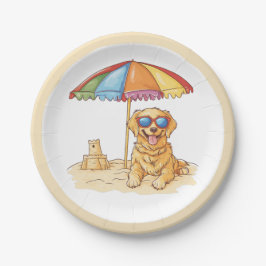 Golden Retriever Beach Dog Pappteller