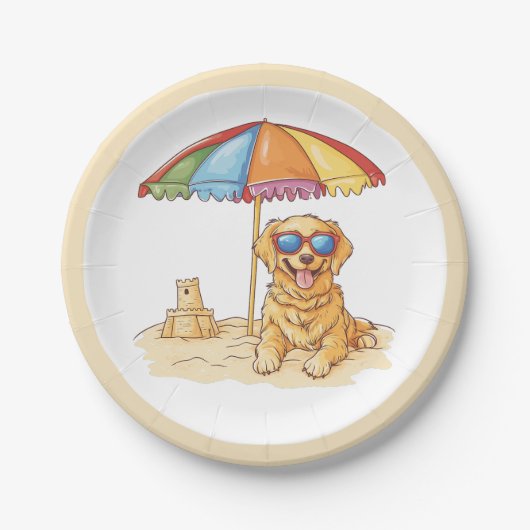 Golden Retriever Beach Dog Pappteller (Vorderseite)