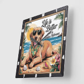 Golden Retriever Beach Life Quadratische Wanduhr (Winkel)