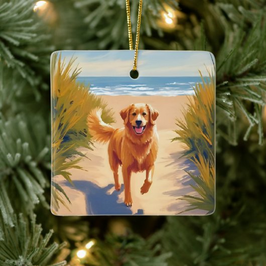 Golden Retriever Beach Path | Ocean Dog Pet Keramikornament (Baum)