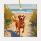 Golden Retriever Beach Path | Ocean Dog Pet Keramikornament (Vorderseite)