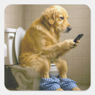 Golden Retriever beim SMS-Schreiben auf einer Toil Quadratischer Aufkleber